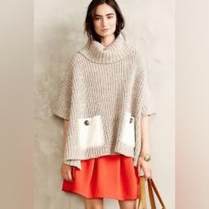 Anthropologie Moth Westwind Wool Blend Turtleneck Ponch - Tan/Ivory - One Size
